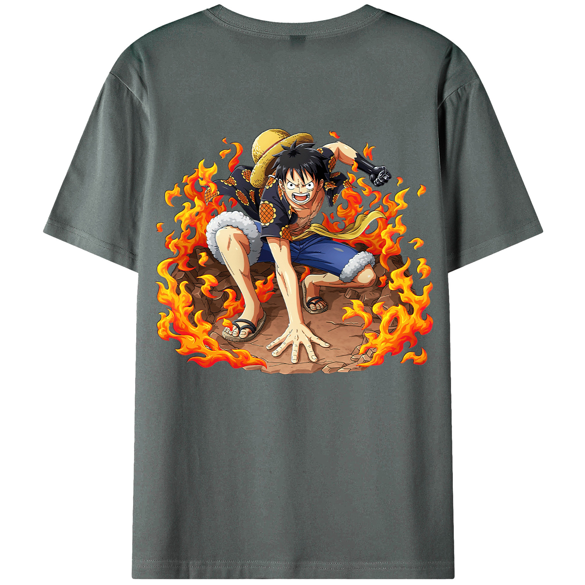 ワンピース モンキー・D・ルフィ ONE PIECE Monkey D. Luffy 綿100％ メンズ半袖Tシャツ（バックプリント） 通気性